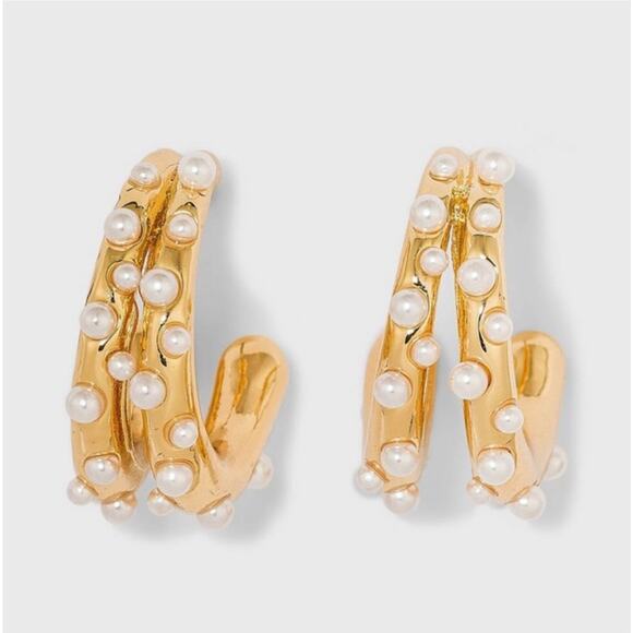 SUGARFIX by BaubleBar Gold and Pearl Huggie Hoops - OS - Picture 1 of 4